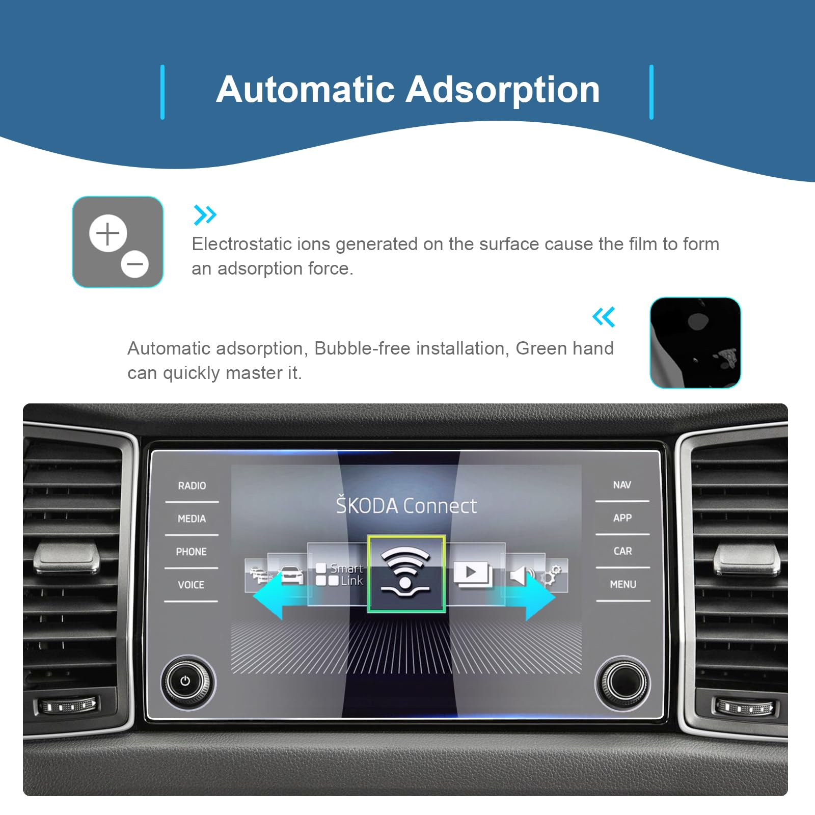 GAFAT Folia ochronna do nawigacji Skoda Kodiaq Karoq 2017-2023, 8 cali, szkło hartowane, folia ochronna na wyświetlacz do Kodiaq 8 cali Infotainment System, odporna na uderzenia, 9H odporna na