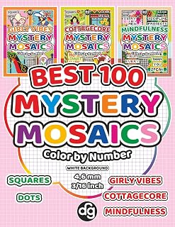 BEST 100 Girly Vibes, Cottagecore and Mindfulness Mystery Mosaic Color by Number for Adults & Teens: Pixel Art Hidden Pictures with Squares and Dots ... (Best 100 | Mystery Mosaic Color By Number)