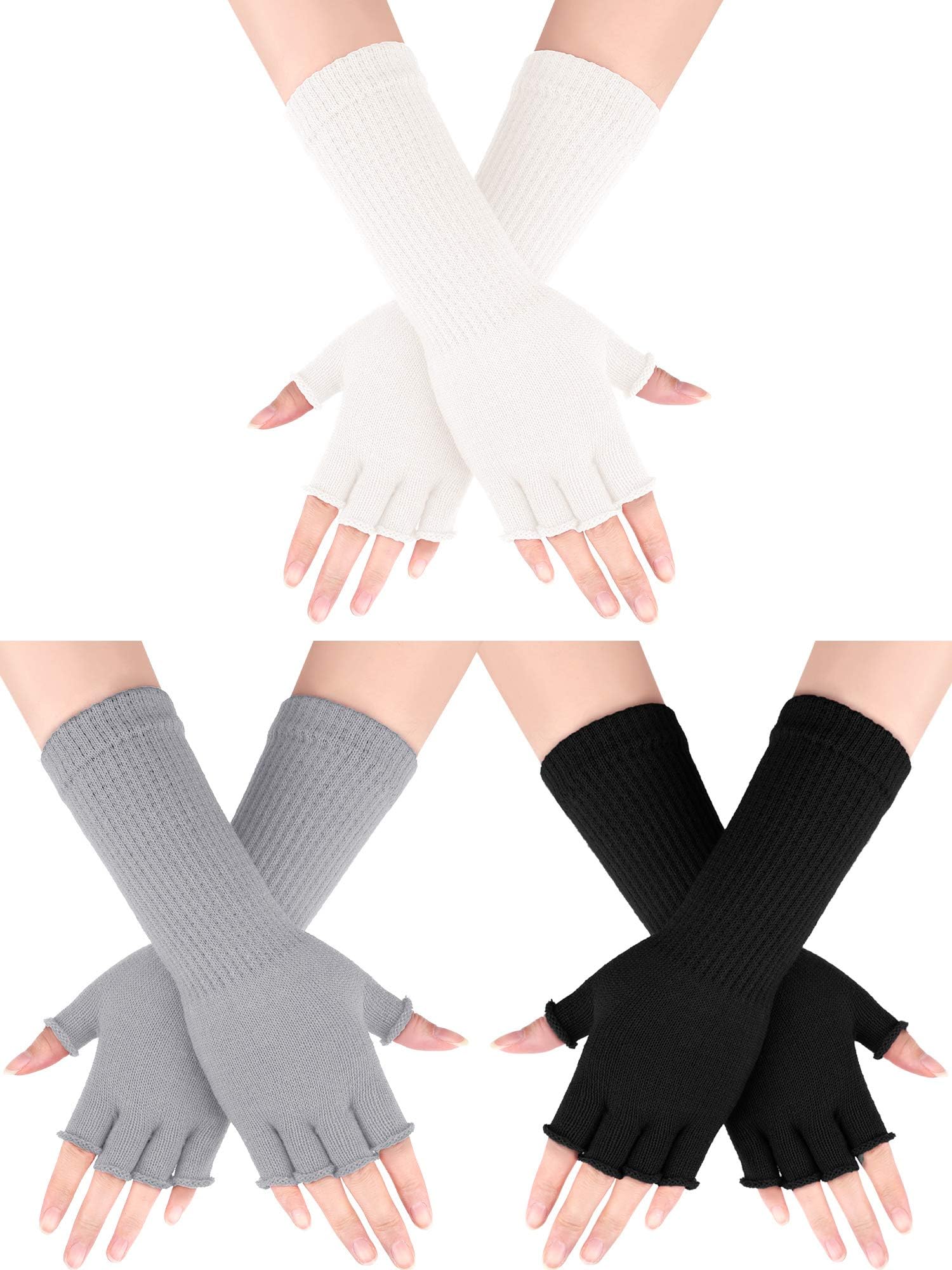Boao3 Pairs Half Finger Gloves Winter Fingerless Gloves Unisex Knit Gloves Typing Gloves for Men Women