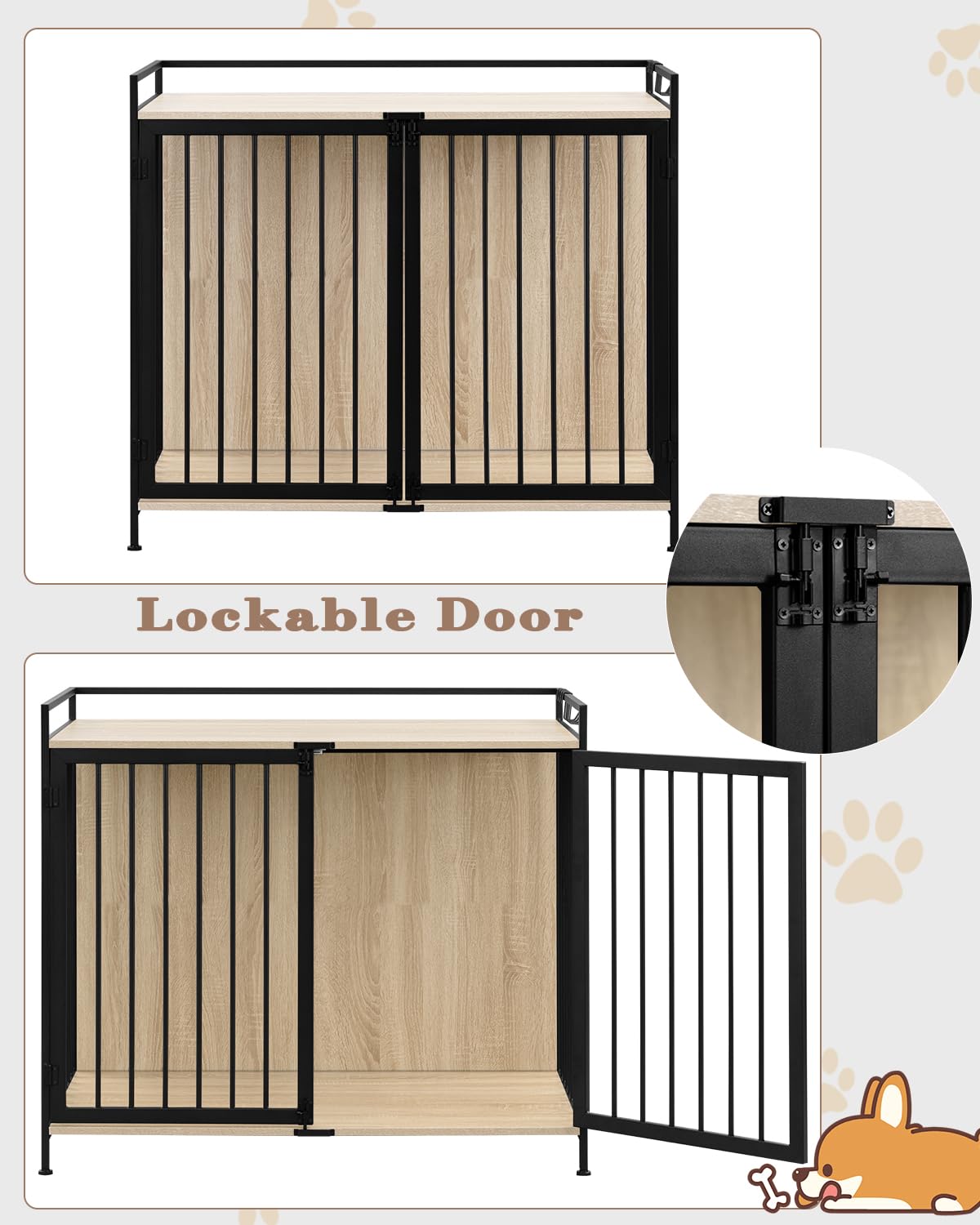 EUGAD Jaula para Perros, Casa Perro Interior con 2 Puertas, Caseta para Perros Grandes Medianos y Pequeños,104x92x60cm, Capacidad de Carga 50KG,Barras de Metal Resistentes, Mesa Auxiliar Salon