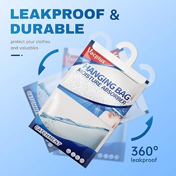 Vacplus Moisture Absorber, 14 OZ Hanging, Strong Absorption, Fragrance Free | Closet, Enclosed Spaces, Odor Eliminating, Portable Dehumidifier Bags, 10 Pack