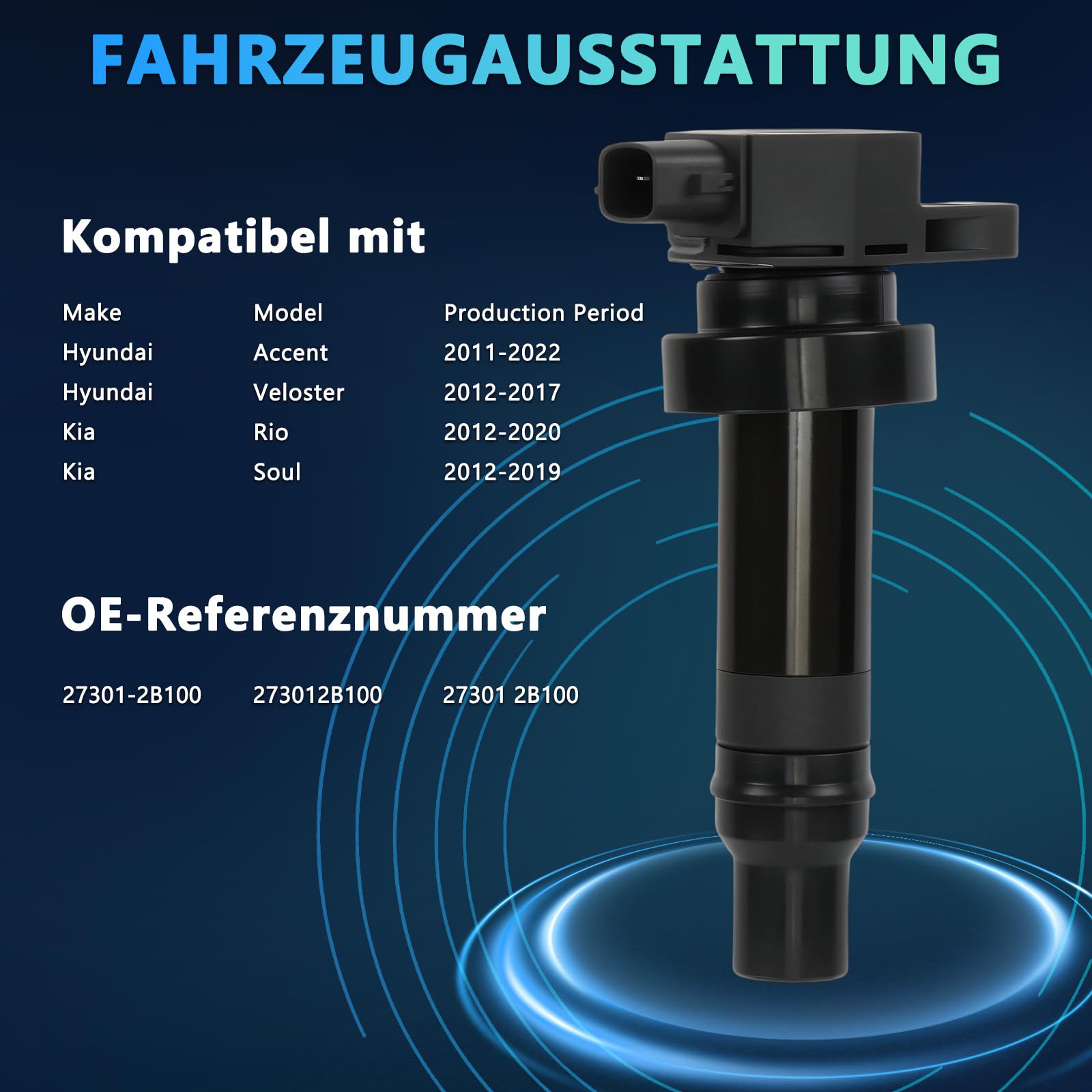 Bobine d'allumage compatible avec Hyundai & Kia – Bobine de remplacement pour la référence 27301-2B100