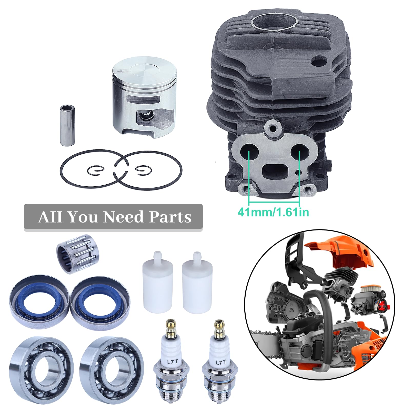 Kit cilindro e pistone da 51 mm per motosega Husqvarna Partner K750 K760, ricambio per 506 38 61-71, con candela, filtro carburante e cuscinetti