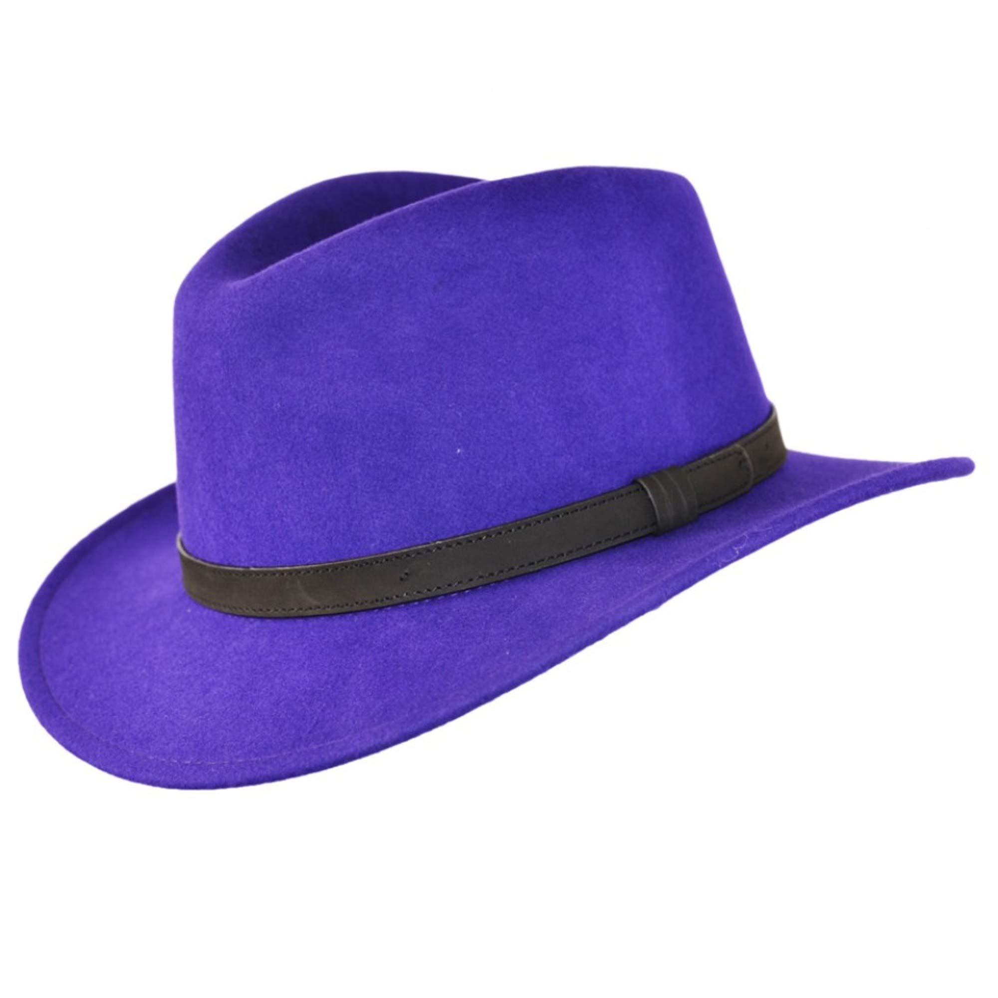 Maz Unisex Purple Crushable Hand Made Fedora Trilby Hat With Leather Type Band 100% Wool (Xlarge, )