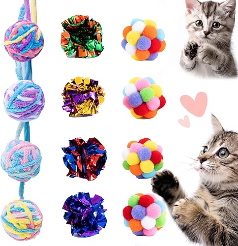 12 bolas arrugadas para gatos, tres tipos de bolas de sonido