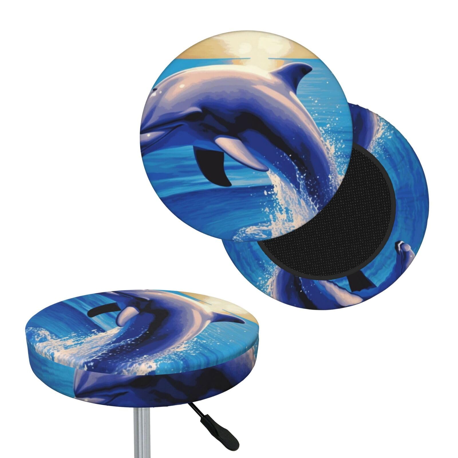 FekiLoot Elegant Dolphin Round Bar Stool Covers Stretch Washable Bar Stool Covers Dustproof Slipcover Bar Chair Covers with Elastic Band for Bar Kitchen Living Room Decor 13 Inch