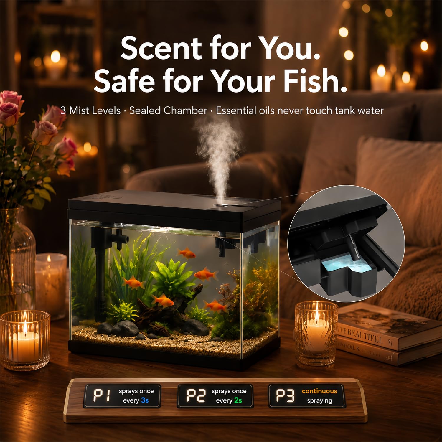 BARKBUDDY Kit de acuario de 2.5 galones, tanque de peces autolimpiable, luz de 7 colores, bomba silenciosa 3 en 1, tanque de peces betta, kit de inicio de acuario de peces dorados con filtro para el