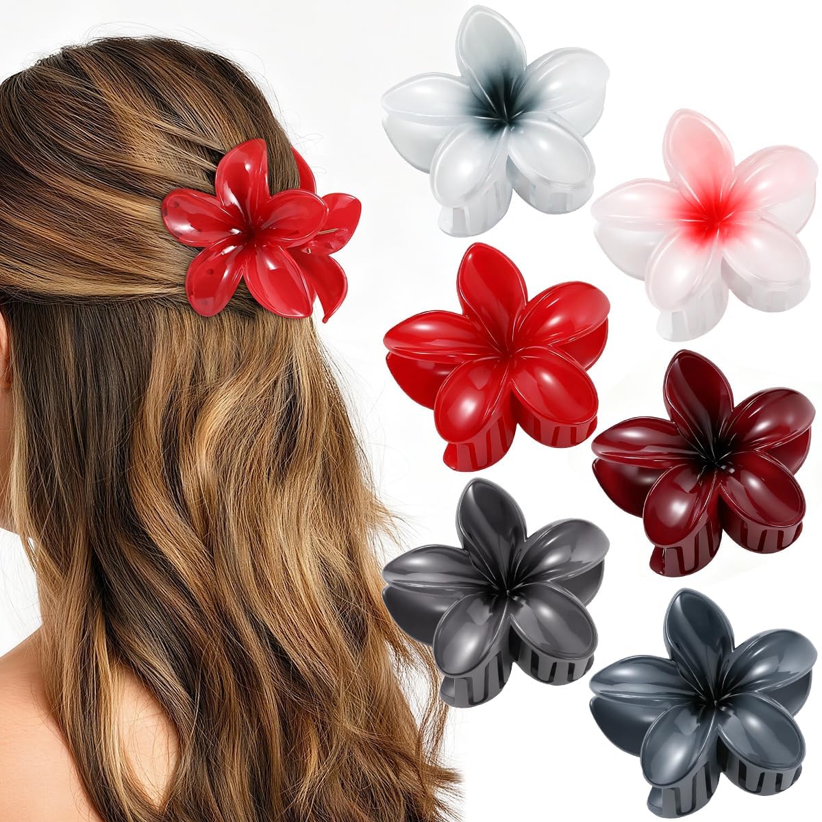 Women's Flower Hair Clips Set of 6 Flower Hair Clips Set Hawaiian Flower Hair Claw Clips Flower for Summer Accessories Birthday Wedding Party B