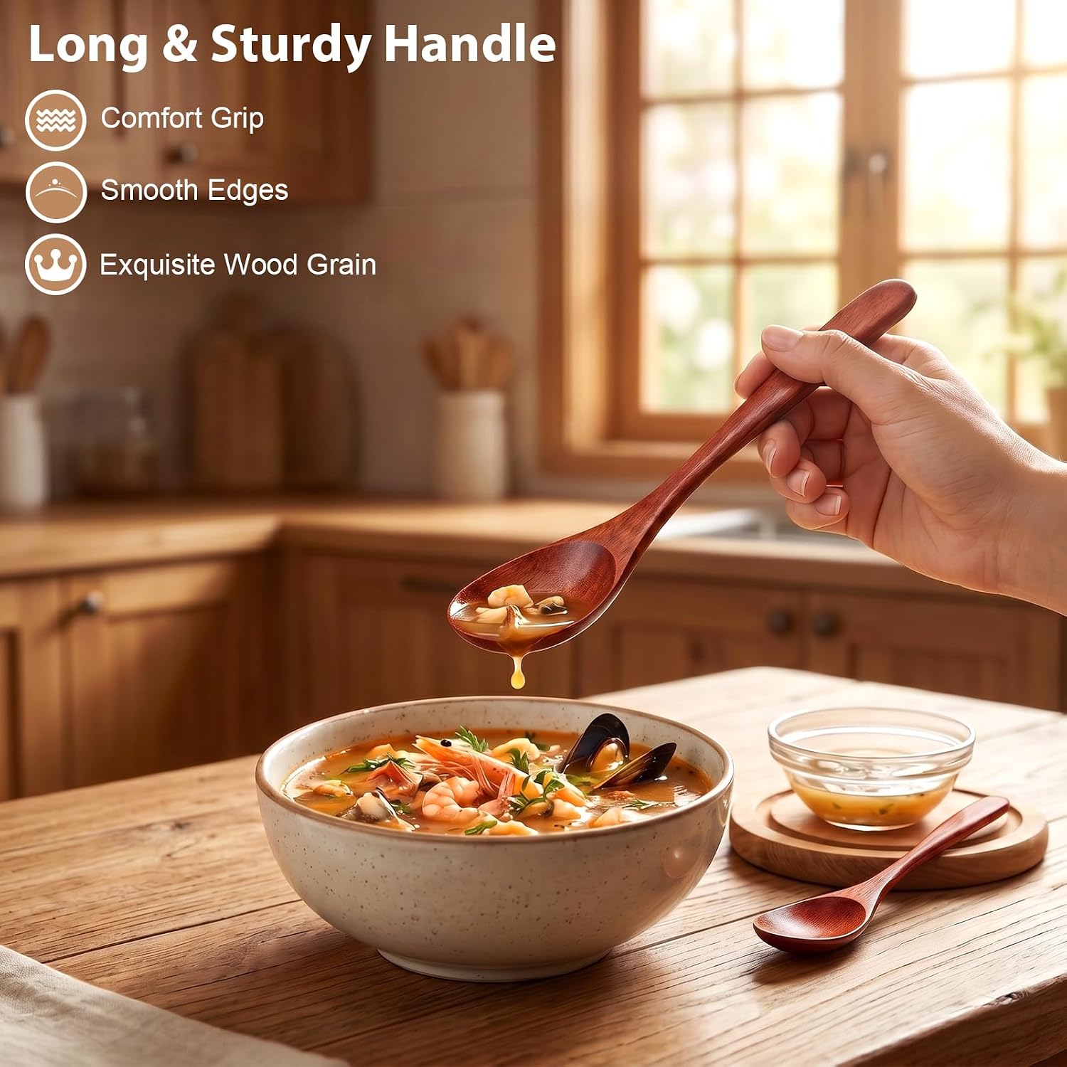 8Pcs Small Wooden Spoons, 4 Sizes Natural Honey Spoon for Eating