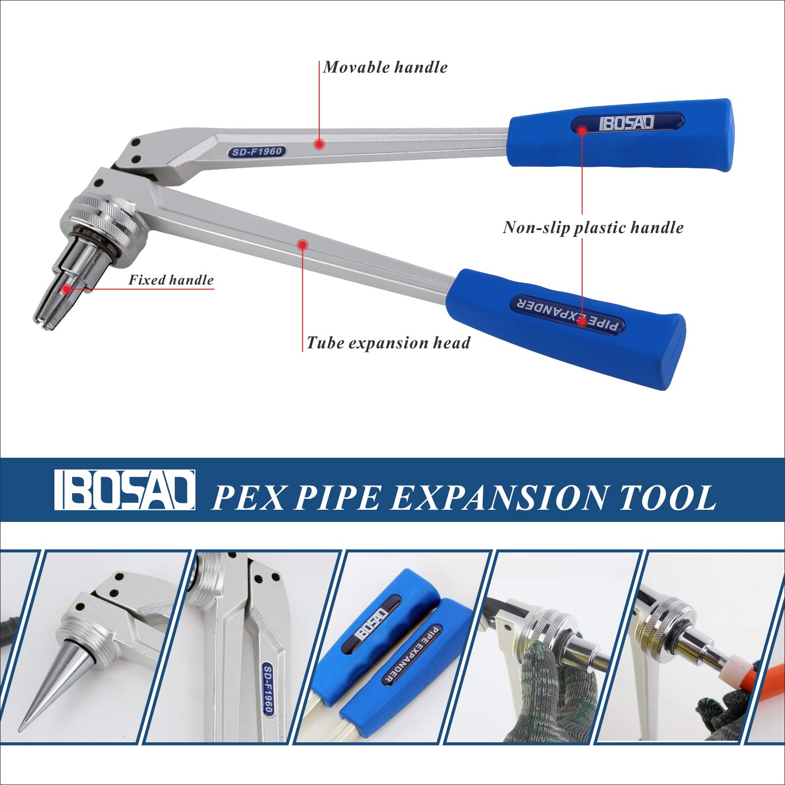 IBOSAD Manual PEX Pipe Expander Tool Kit with 1/2",3/4",1" Expansion Heads for Propex Expansion