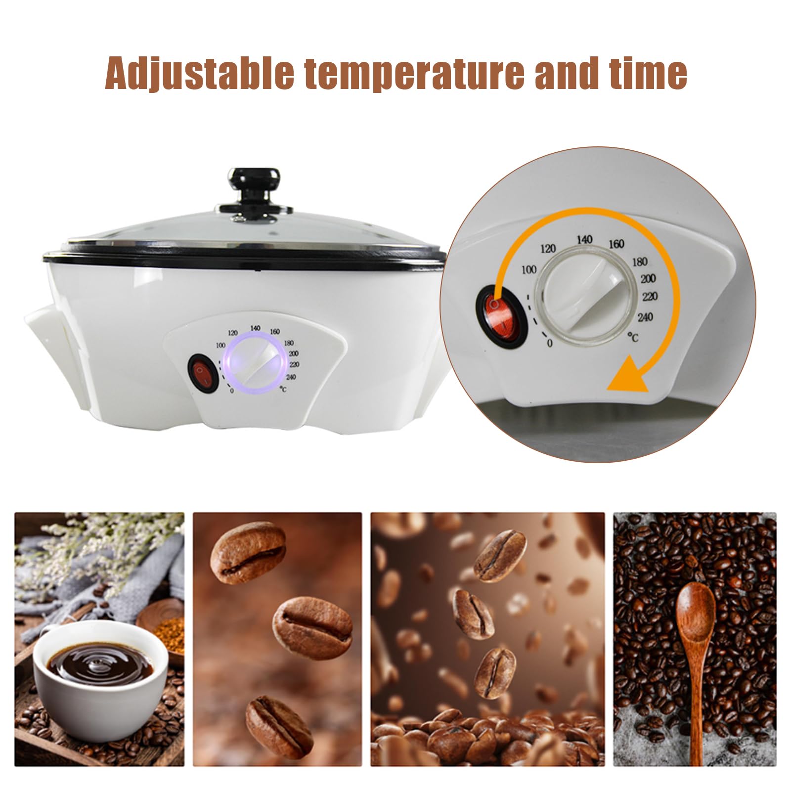 Torréfacteur de café électrique pour la maison, 1200 W, multifonction, réglage de la température, 0-240 °C, pour la cuisson des grains de café