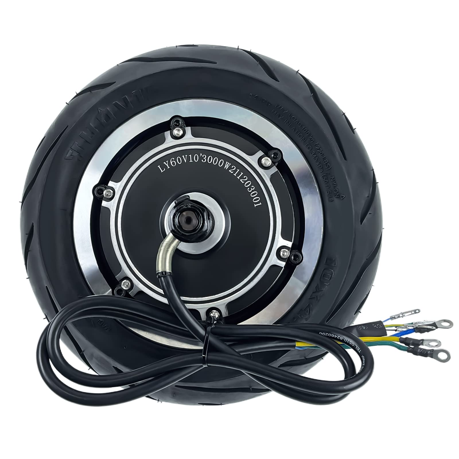 Electric Scooter Hub Motor with Tires,10 inch 60V 3000W Wide Tyre Hub Motor,Brushless Gearless Electric Hub Motor,High Power Hub Motors for e-Bikes, Scooters (10in, 60V 3000W, 1)