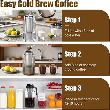 Cold Brew Coffee Maker Jar, 2L Cold Brew Coffee Maker with Stainless Steel Filter for Iced Brew Coffee Ice Tea, Homemade Fruit Drinks Container, cold brew mason jar iced coffee maker