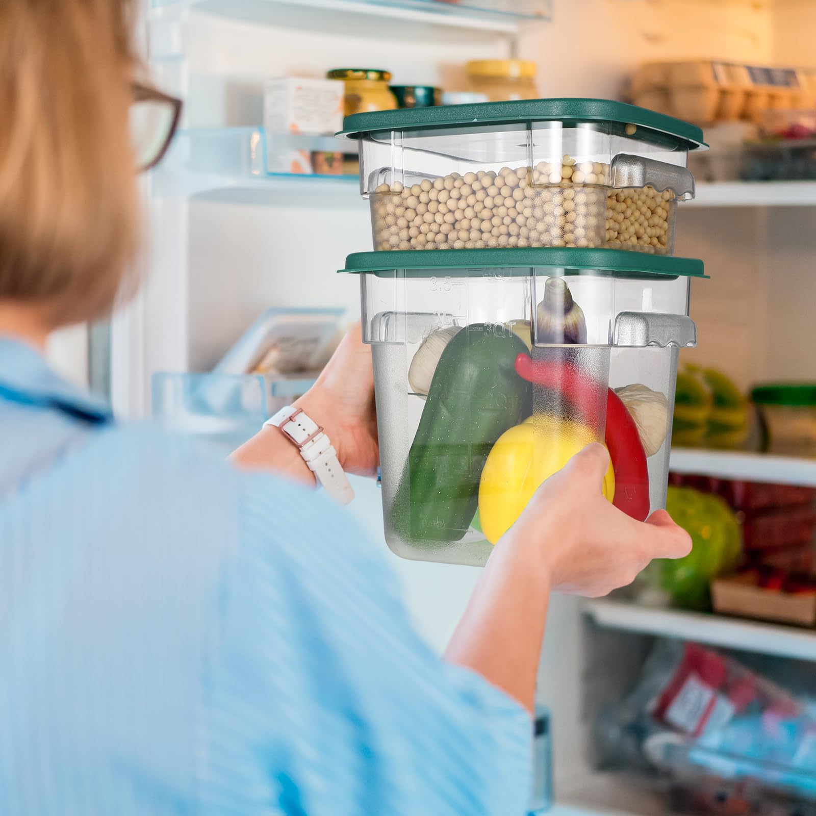Barydat 4 contenitori per alimenti con coperchi, quadrati da 2 e 10,2 l, con bilancia e manici, in policarbonato trasparente, per la conservazione degli alimenti a prova di cucina, per marinare la