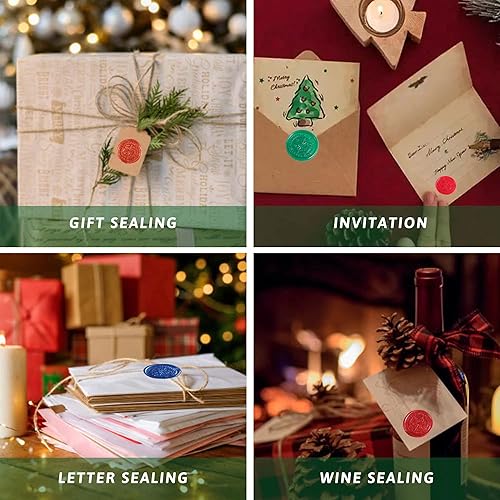 Miniatura 6 de Kit de sellos de cera de Navidad con sello de cera de nieve, cuentas de sello de cera de 25 colores con calentador de cera de sellado, calcomanías