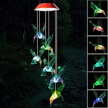 Wind Chime,Hummingbird Wind Chimes Outdoor Indoor,sun/Butterfly/Bird Changing Color solar wind chimes and more, Power Mobile Lamp 6 memorial Wind Chimes,mom gifttree colorful garden wind chime