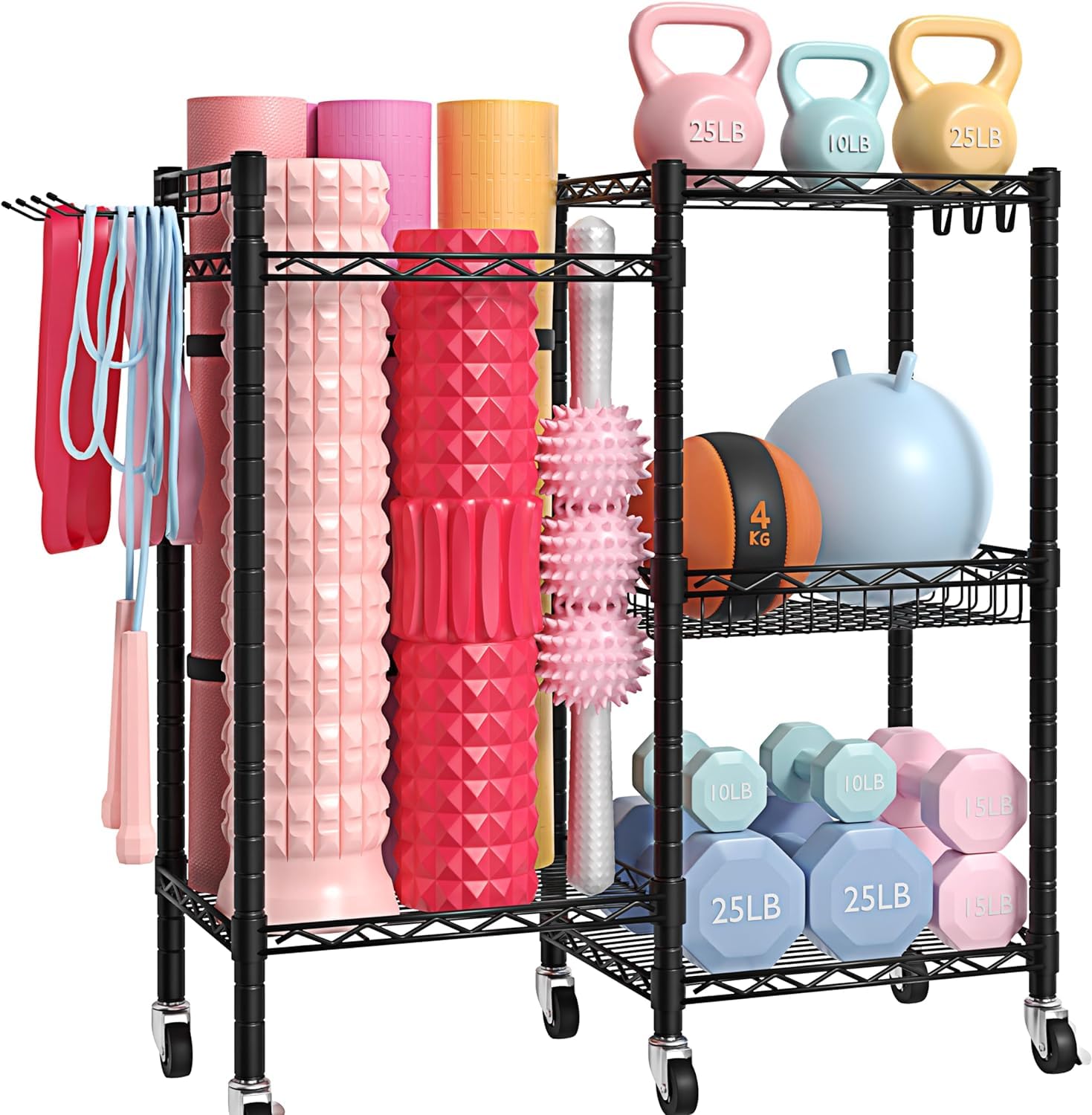 Storage Rack With Foam Movable Gym Organizer VINITLY Home Gym Storage Rack - Yoga Mat Holder ...