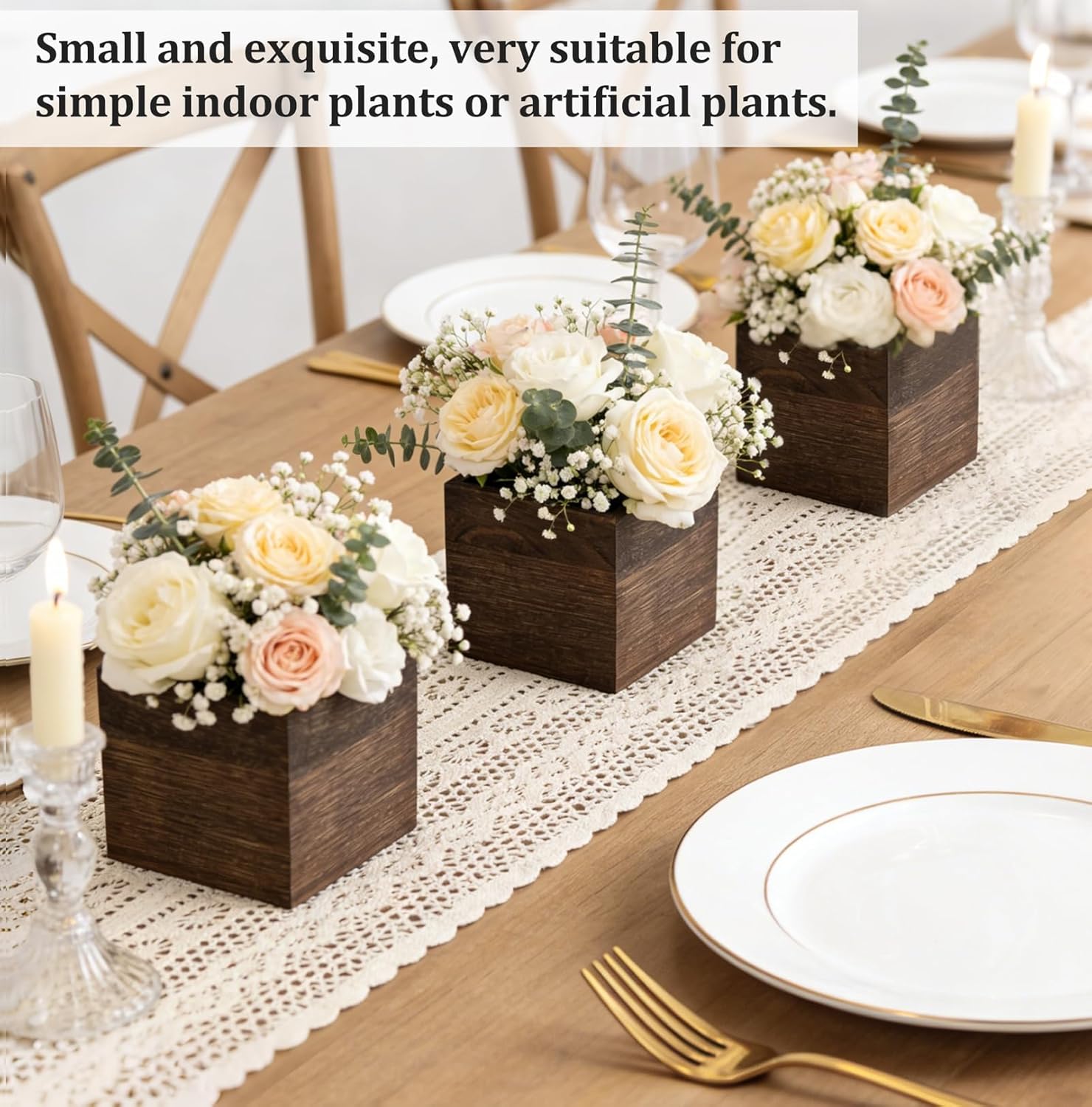 Dahey Plant Propagation Terrarium Desktop Glass Planter Station and 3 Pack Wood Wall Hanging Planter Boxes for Garden Home Centerpiece Office Decor