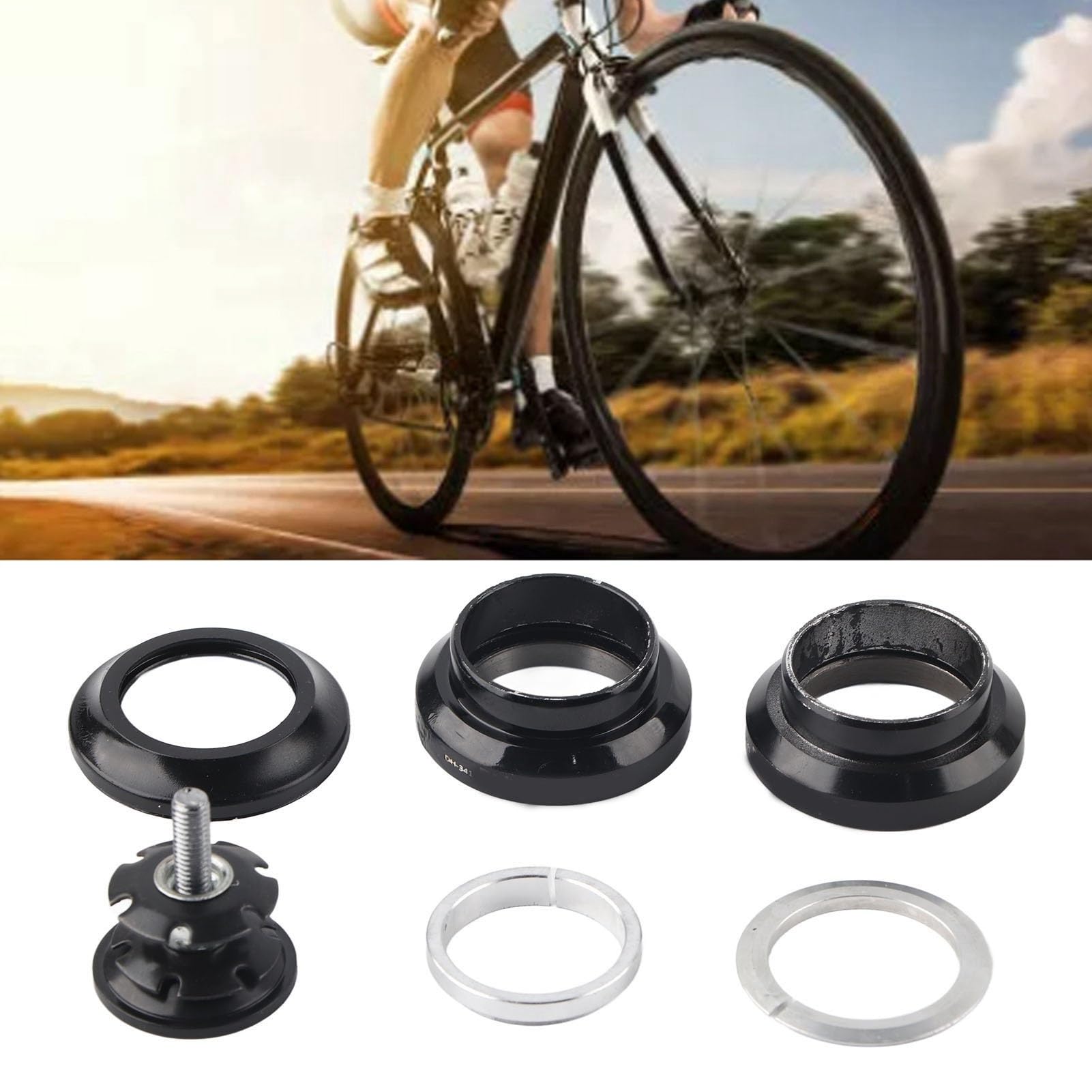 Ejoyous Steuersatz Fahrrad 1 1/8", Lenkkopflager Rennrad Gewinde Lagersatz Aluminiumlegierung CNC Fahrradgabelkopf Retro Steuerkopf, für 28,6 mm Gerade Gabelschaft (BLACK)