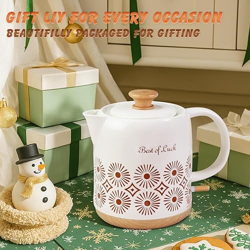 Miniatura 9 de Hervidor eléctrico de cerámica de 1 cuarto de galón, apagado automático, tetera de porcelana, caldera eléctrica de agua caliente con luz LED,