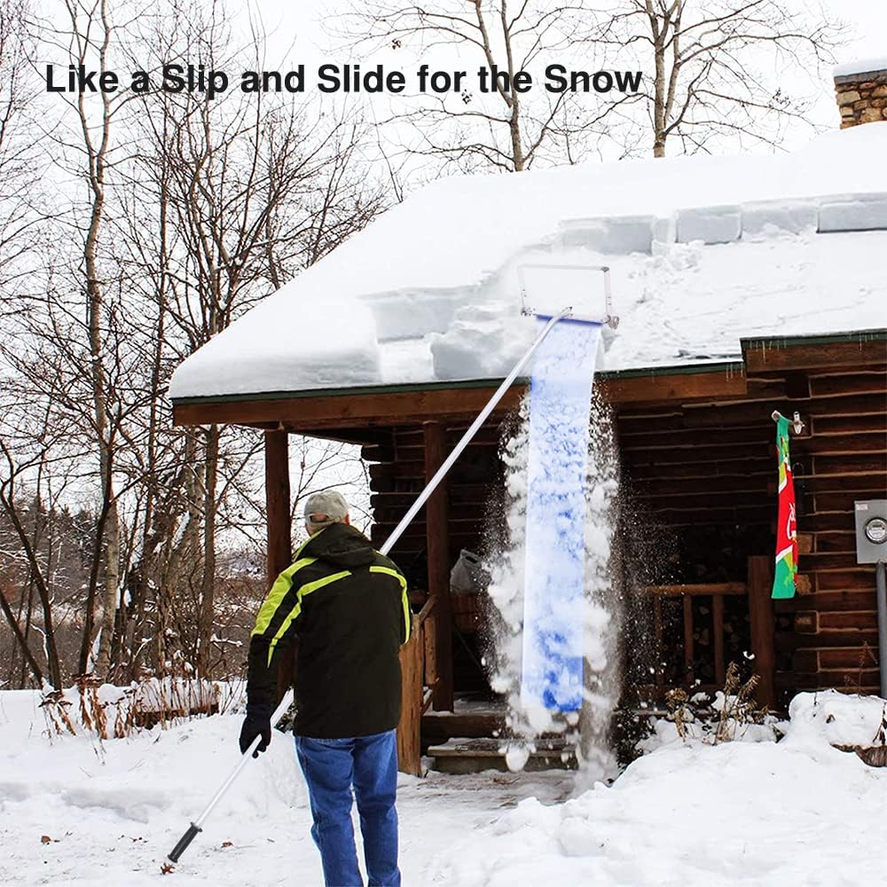 review RYKIPO Snow Removal Roof Rake, 20ft Snow Roof Rake, Aluminum Frame Snow Removal for Most Roof
