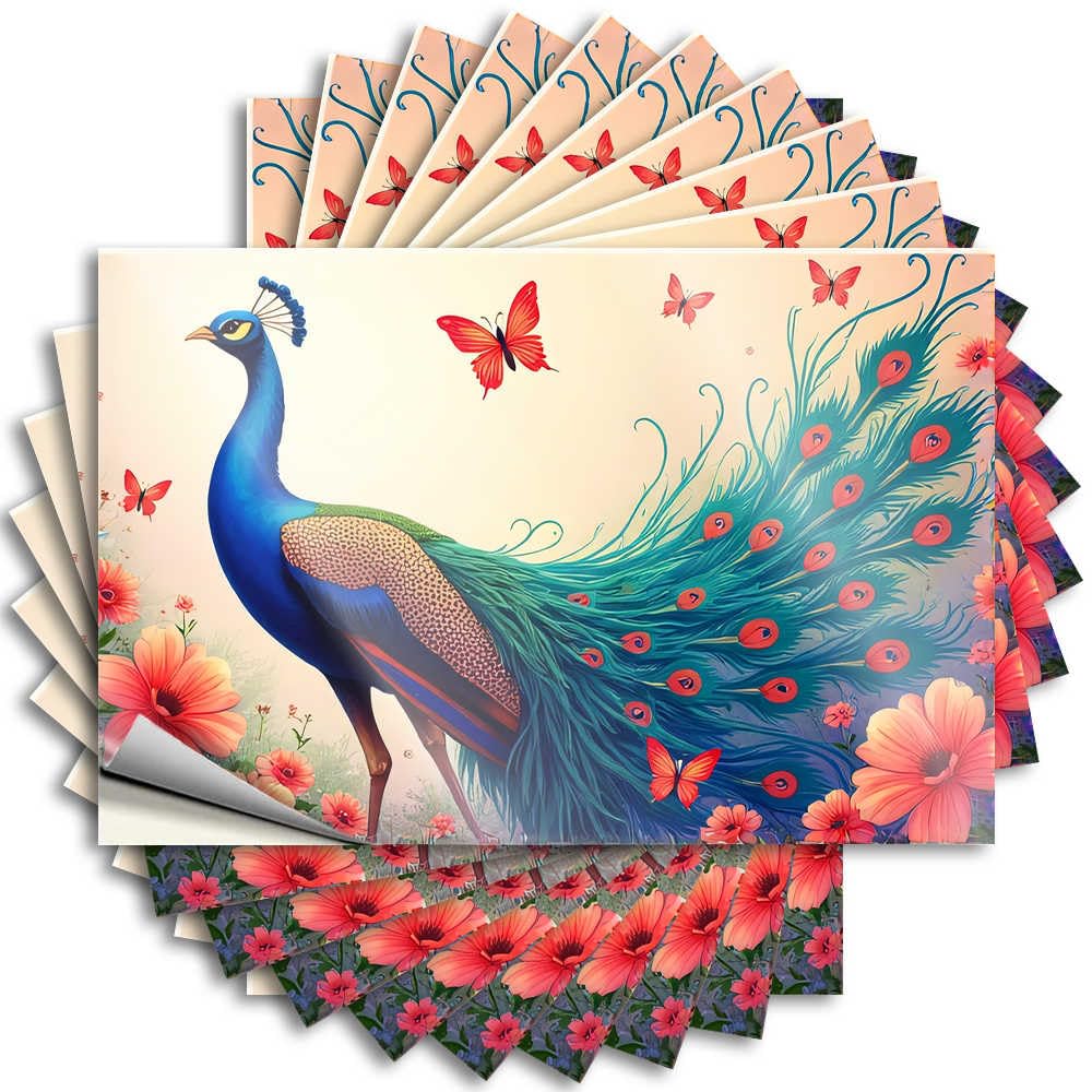 Abipuir - 10 x Funny Stickers for Cars, Peacock and Butterflies in a Garden - Fun Room Signs (6 x 9 cm)