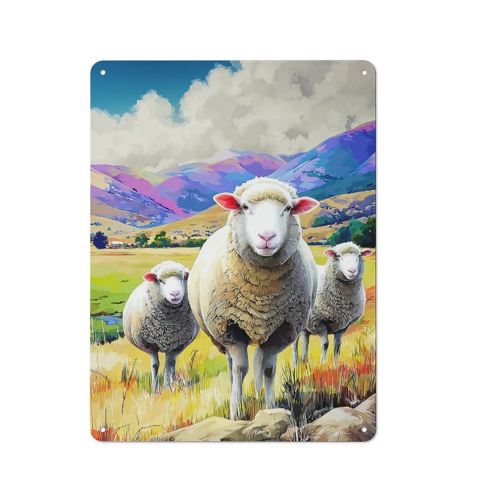 Junmoney Pastoral Sheep Scene Character Decorative Tin Plaque 40X30cm Featuring Small Space Decor For Bedroom, Kitchen, Office Or Living Room