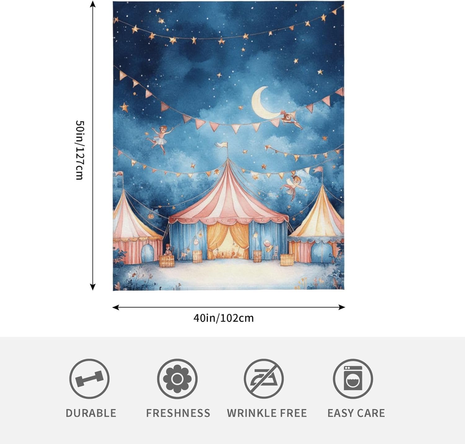 Cafemira Circus Night,Ultra-Soft Flannel Blanket,Cozy Adults Fleece Blankets,for Sofa,Bed,Camping,Office nap,Couch Knee Throws,All Season,Practical Home Decor,Anti Pilling,50x40 Inch - Image 5