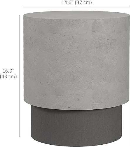Miniatura 3 de HOMCOM Mesa auxiliar con acabado de hormigón, mesa auxiliar redonda con 4 pies ajustables, ligera para interiores y exteriores, color gris