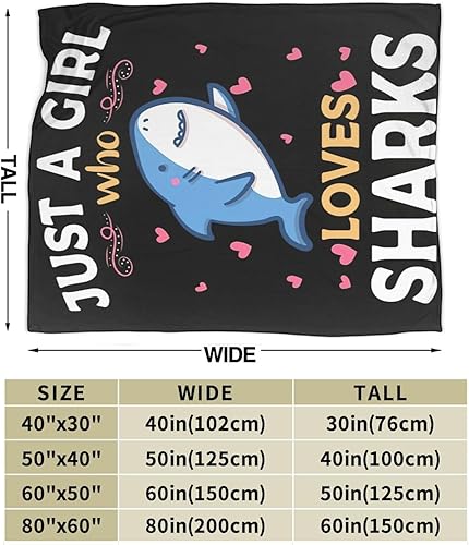 Miniatura 4 de Manta de tiburón lindo manta de felpa de tiburón, súper suave y acogedora manta de forro polar cálido con texto en inglés Just A Girl Who Loves