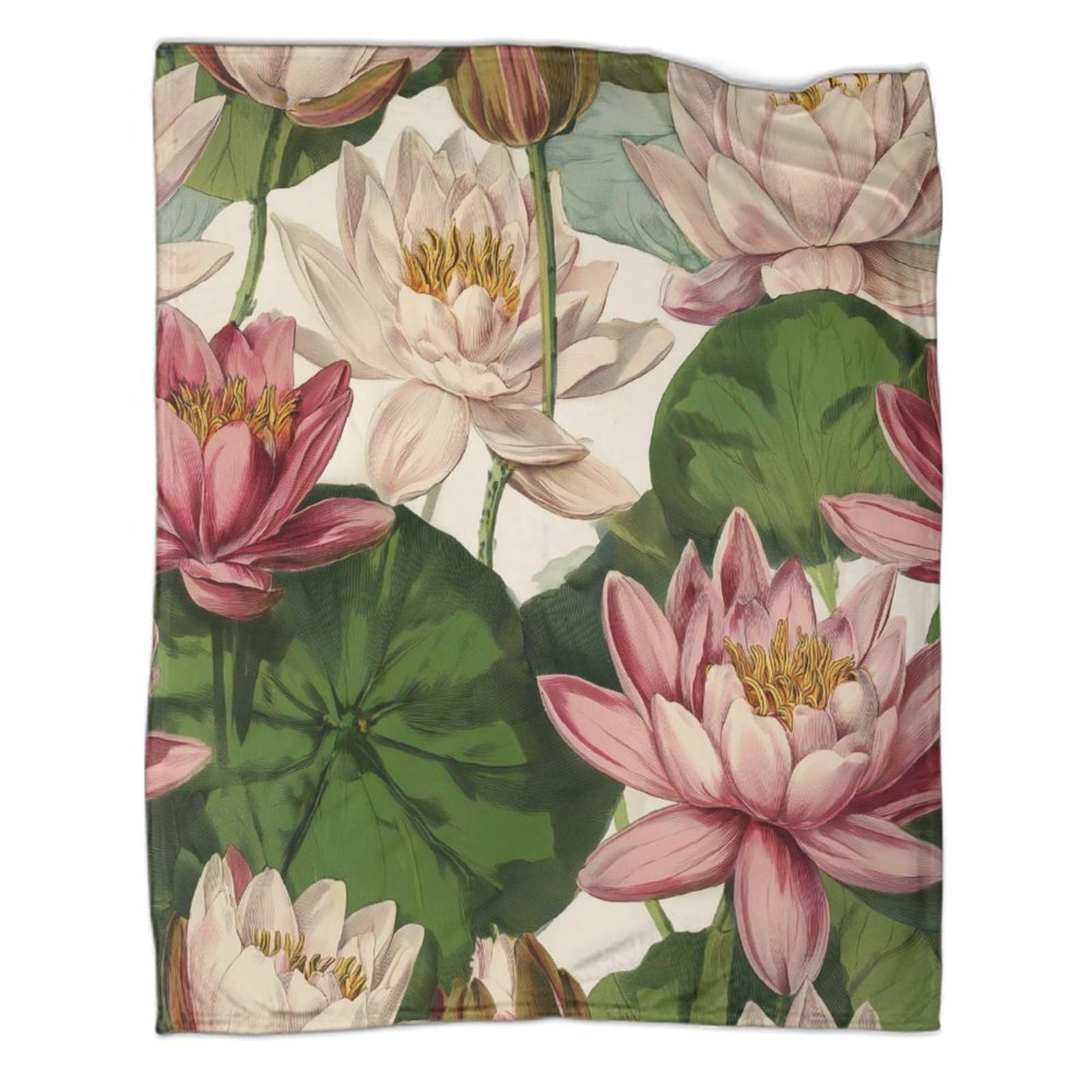 kaiyun Water Lilies, Botanical Illustration Style Blanket 3D Printed Throws Suitable Teens Adults Soft Plush Suitable for Holiday Bed Sofa 50x60inch(127x152cm)