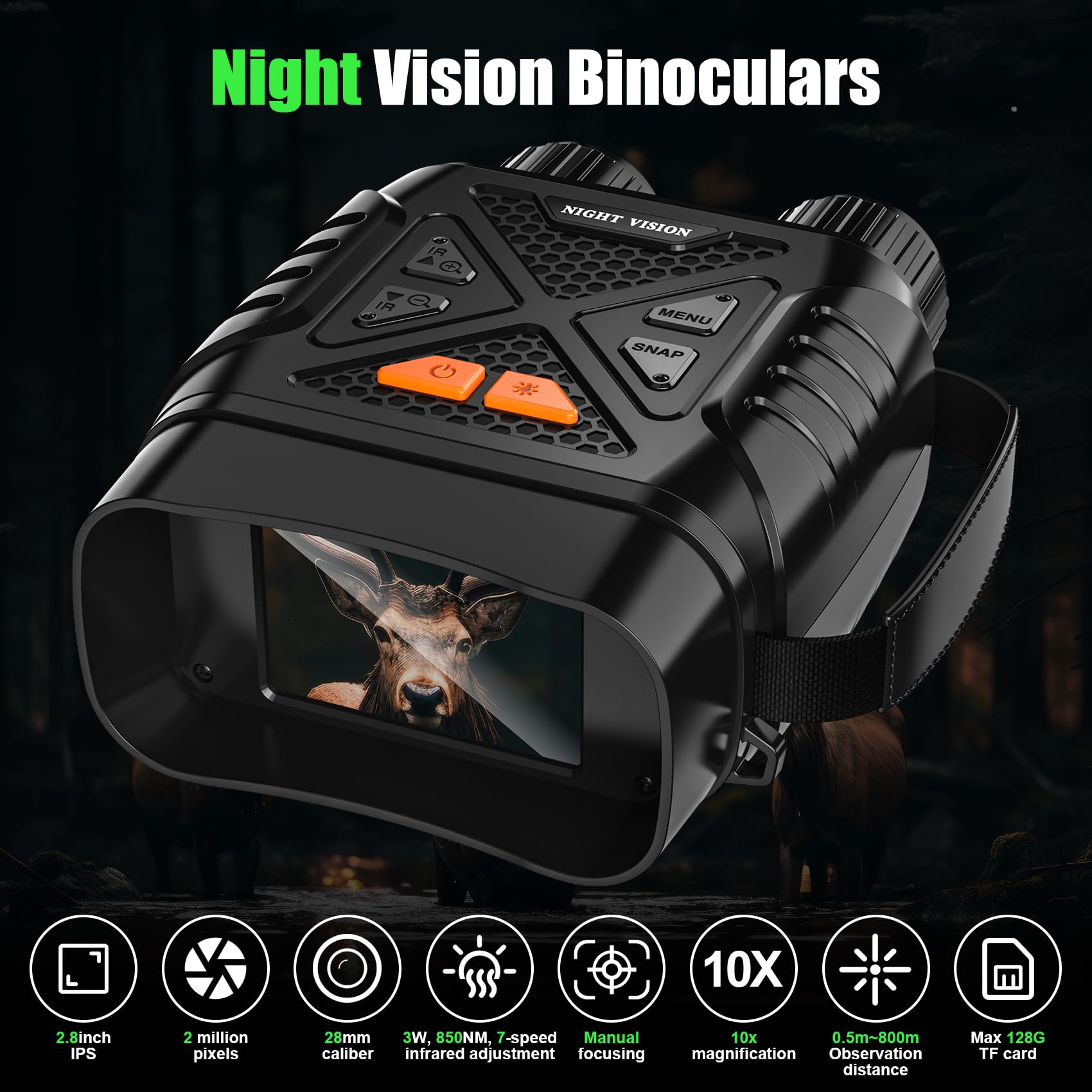 GlobalCrown jumelle Vision Nocturne 10x zoom 32GB pour adultes observation faune chasse pêche nuit