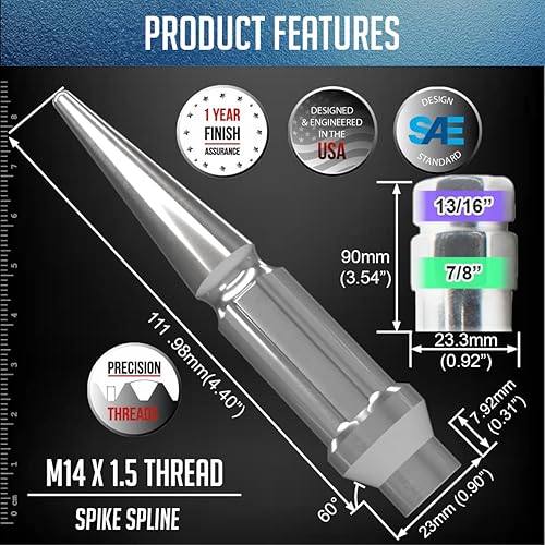 Vista 25 de Wheel Accessories Parts 24 piezas de 0.551 in 1.50 rosca ET Bulge Bellota (rosca extra para espaciador) 1.70 tuercas de rueda largas de 1.70 Negro