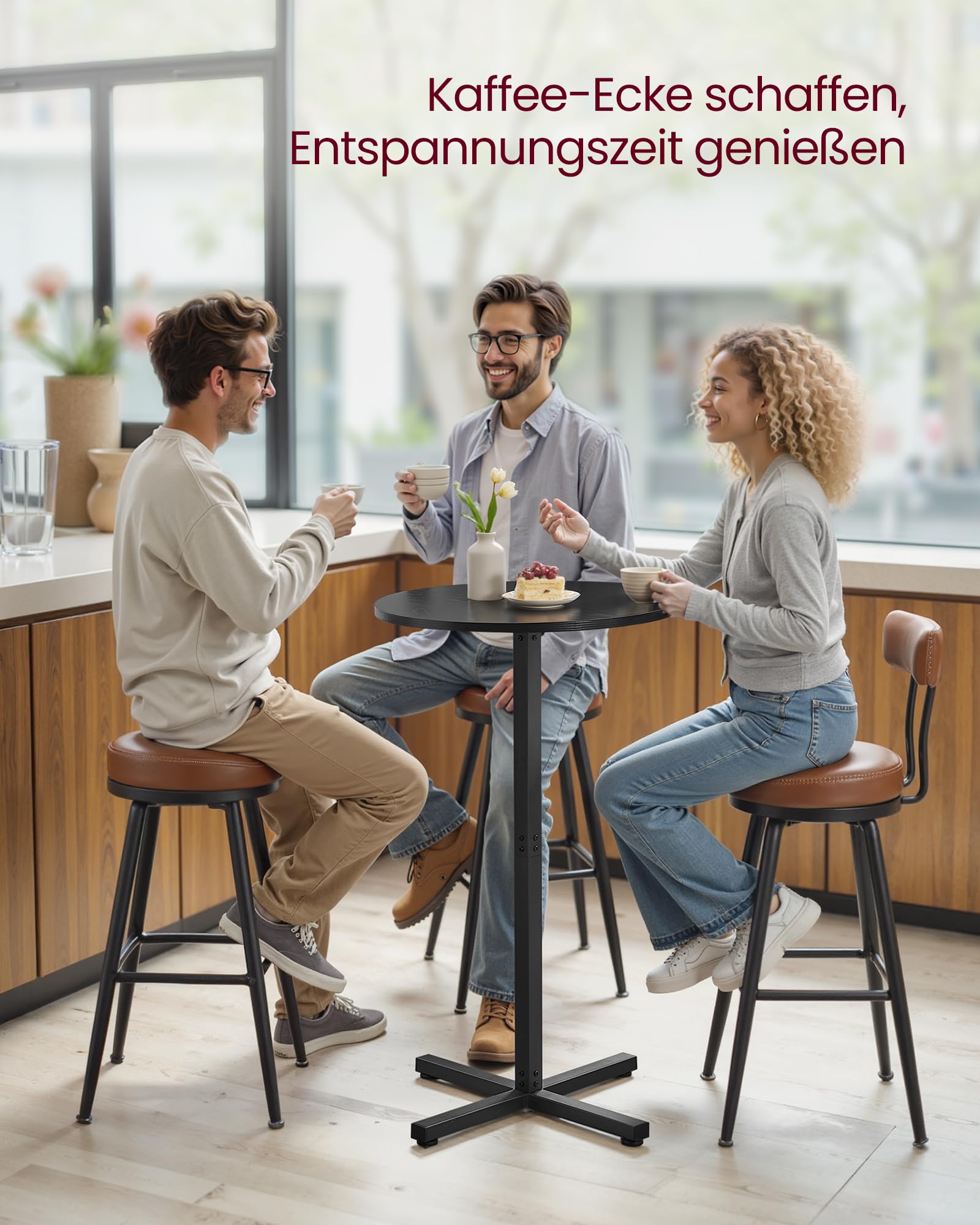 VASAGLE Bartisch 2er Set, Stehtisch, Bistrotisch rund, Balkontisch Indoor, Kleiner hoher Tisch für Hausbar, Wohnzimmer und Esszimmer, 60 x 60 x 104,5 cm, einfacher Aufbau, ebenholzschwarz LBT362B01