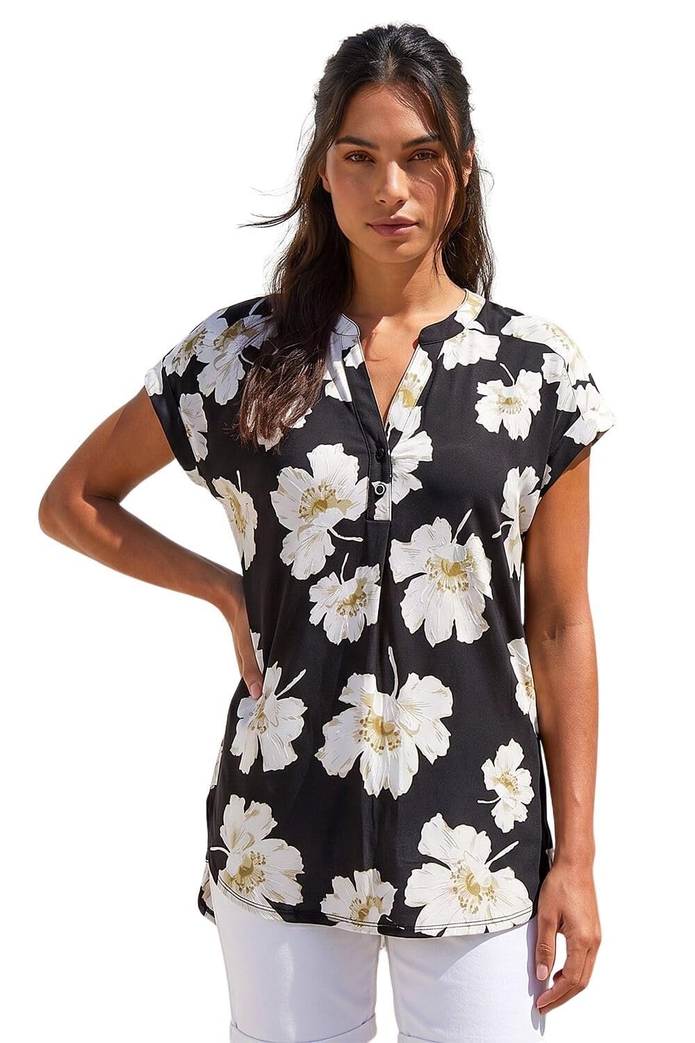 Roman Short Sleeve Shirt for Women UK Ladies Tunic Top Summer Blouse Casual Smat T-Shirt Spring Work Cocktail Party Going Out Special Occassion Holiday V-Neck