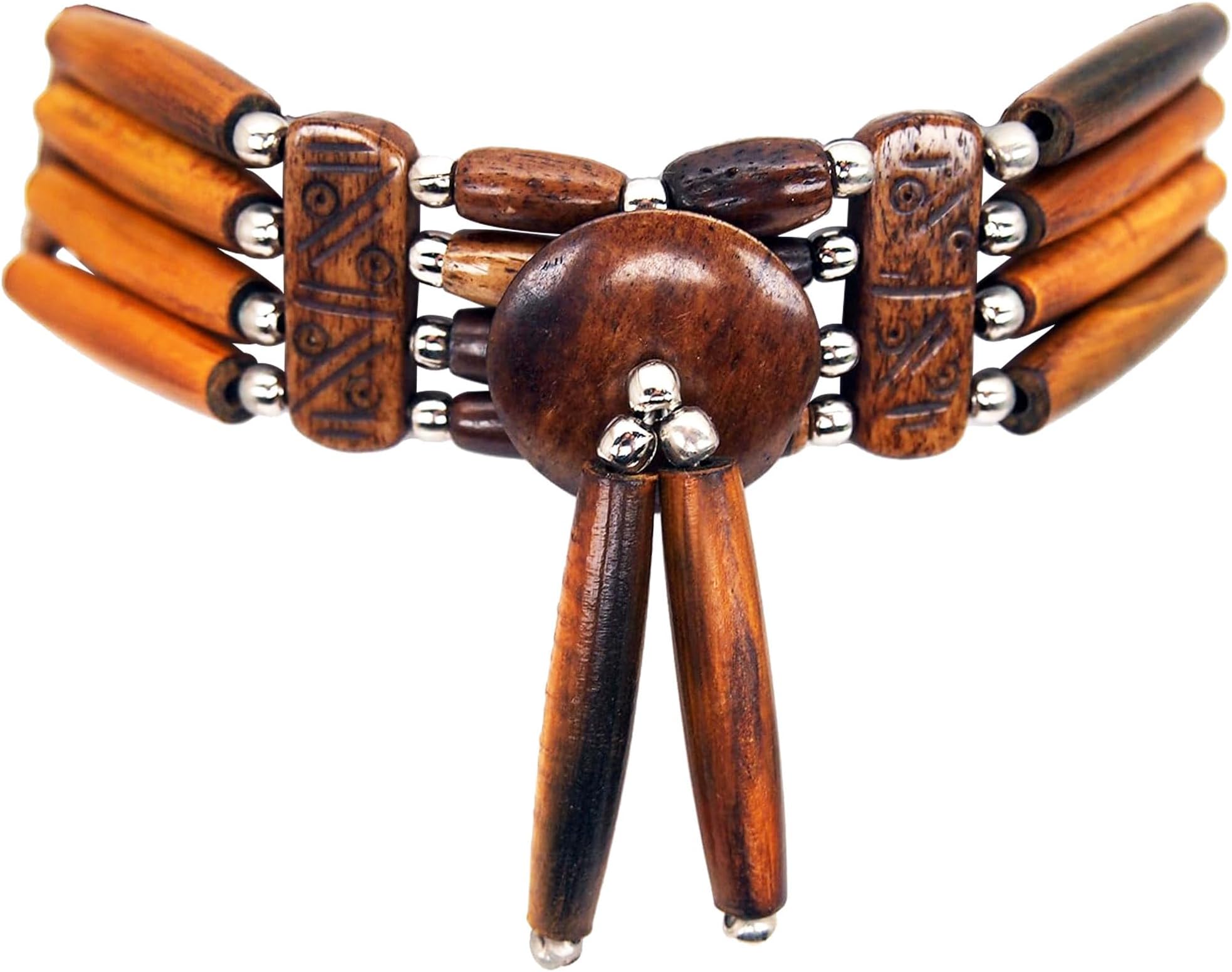 outROAR Gear American Indian Style Bone Choker Necklace, 4 Row Woody Brown Traditional Hairpipe Beads, Unisex Adjustable