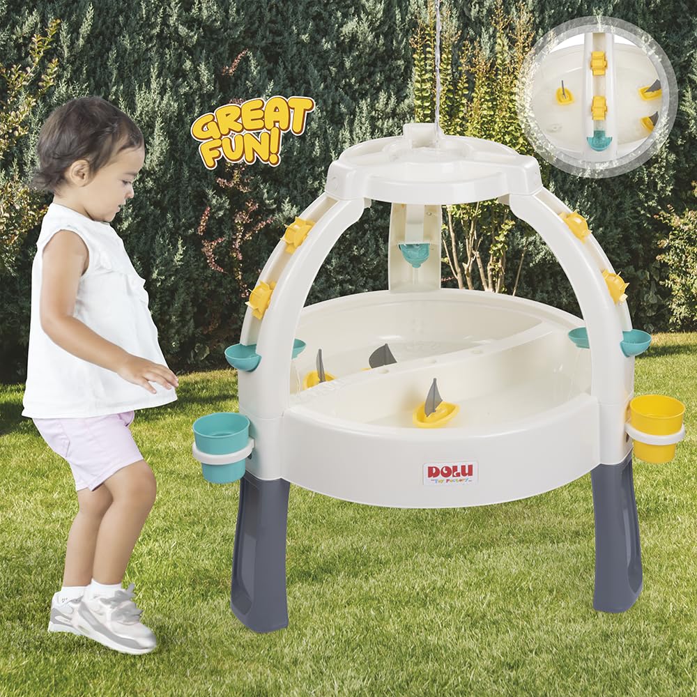 DOLU: Fun Fountain Water Table: White, Green, Yellow - Sand & Water Activity Table, Indoor/Outdoor, Durable Plastic, Sensory Toy, Toddler Kids Ages 2+
