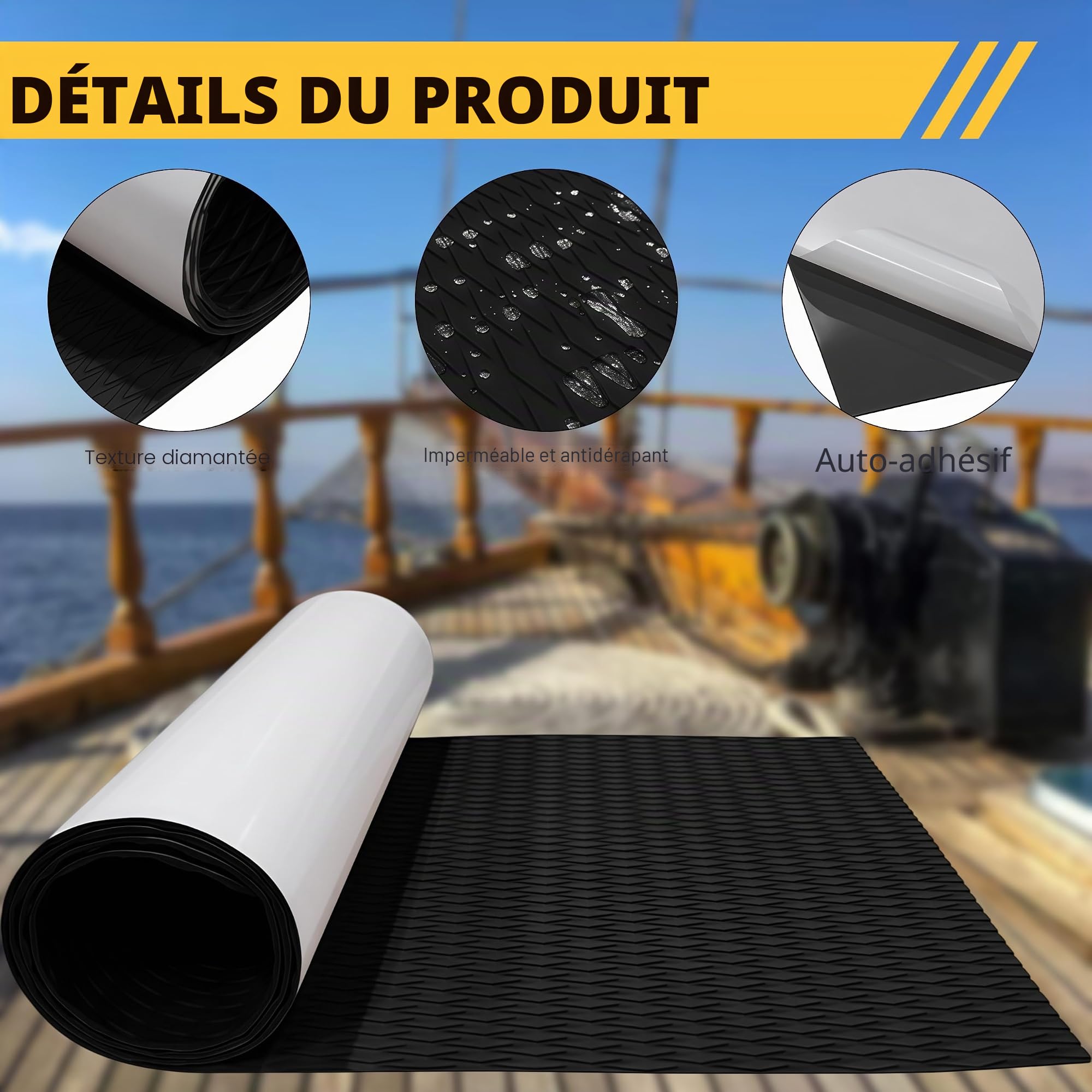 Tapis de Bateau en Mousse EVA, épaisseur 5mm antidérapant, Tapis Autocollant en Caoutchouc Mousse pour Yacht, Bateau à Moteur, Camping-Car et Bateau de pêche
