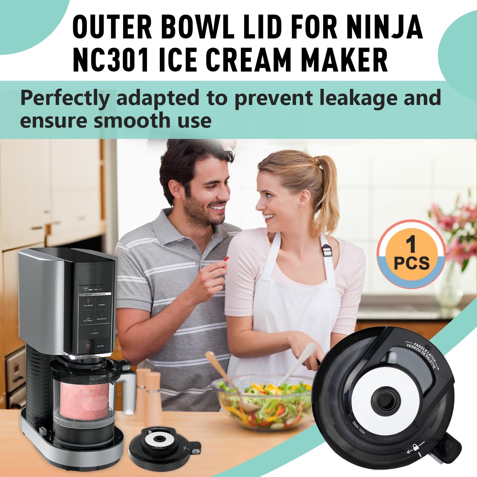 Reusable Replacement Outer Bowl Lid for Ninja NC301 Ice Cream Maker - Compatible with NC299AMZ/NC300 Series, No Paddle