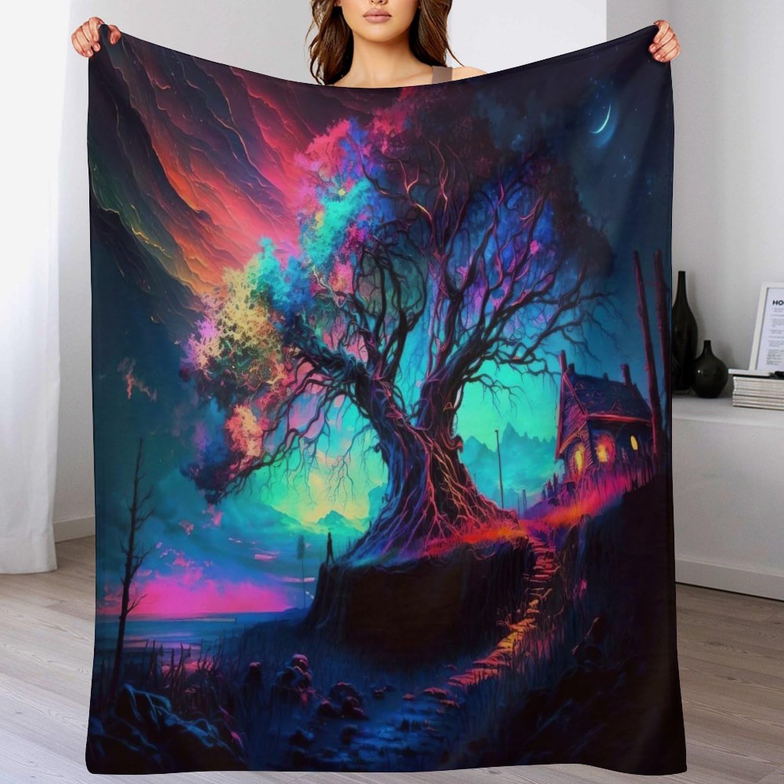 Plaid canapé chaud Arbre de Vie couverture lit en flanelle douce de 150x200cm pour l'hiver