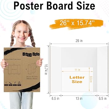 HAUTOCO 12 Pack Trifold Poster Board 26'' x 15.74'' Medium Tri Fold Project Boards White Corrugated Presentation Cardboard for Science Fairs, School Projects, Event Displays, Business