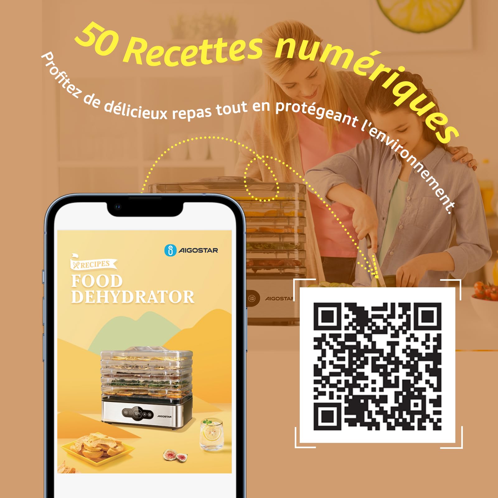 Aigostar Deshydrateur Alimentaire avec 5 Plateaux, Déshydrateur sans BPA, Minuterie 99h et Température 35-75 °C, Écran LED, 240W, pour Fruits, Poisson, Légumes, Viande, Jerky, Herbes etc