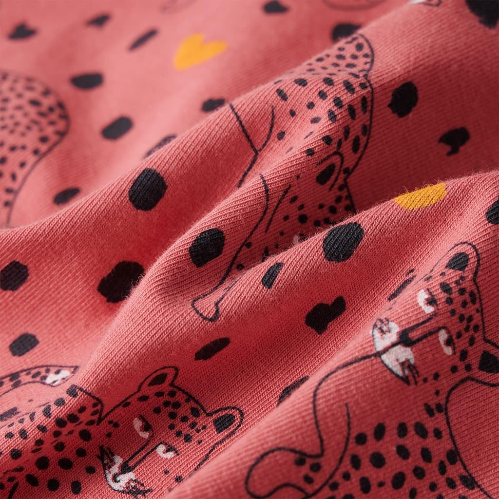 Pigiama per bambini a maniche lunghe rosa antico in cotone 95% morbido e traspirante con elastico in vita e motivo leopardato per bambini 92 adatto come accogliente tuta da casa per l'estate e