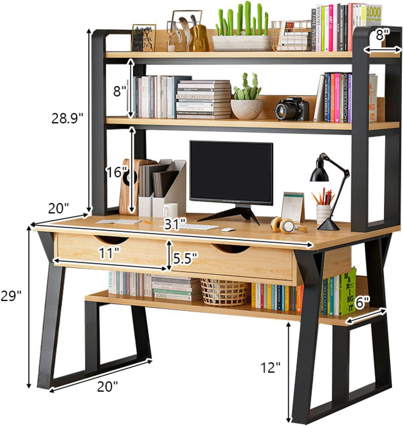 Computer Desk with Storage Shelves and 2 Drawers Home Office Desk Writing Study Workstation Modern Simple Style Laptop Desk(31 Inch, Blue)