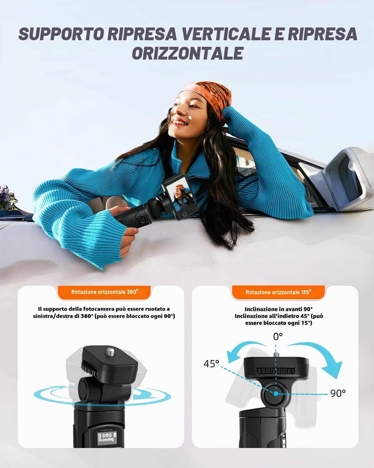 Aodelan Treppiede Sony con telecomando ricaricabile con schermo OLED | Mini treppiede senza fili per Vlogging per ZV-E10, ZV-1F, RX100 VII, a6100, a6400, a7 III, a9 II; sostituisce Sony GP-VPT2BT