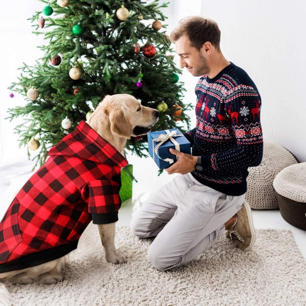 KUTKUT Dog Hoodie British Style Plaid Pet Sweaters with Hat Fleece Cold Weather Dog Hoodie with Pocket Windproof Pet Winter Sweatshirts for Xtra Large Dogs with Harness Hole (Size: 2XL) 4