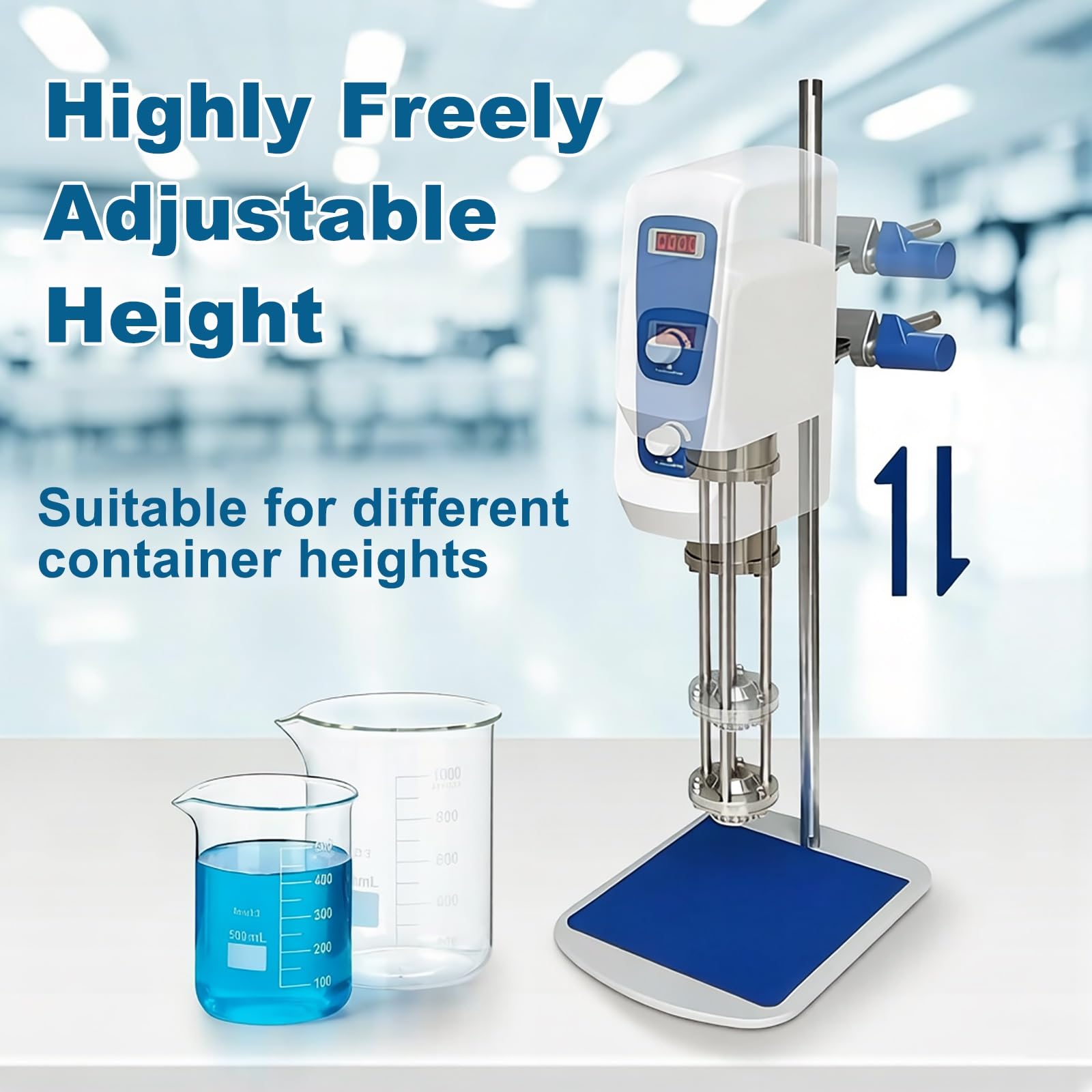 Homogeneizador de tejidos de laboratorio Mezclador de alto cizallamiento, Dispersor de emulsionante multiusos, Máquina homogeneizadora ajustable de alta velocidad(Blue)