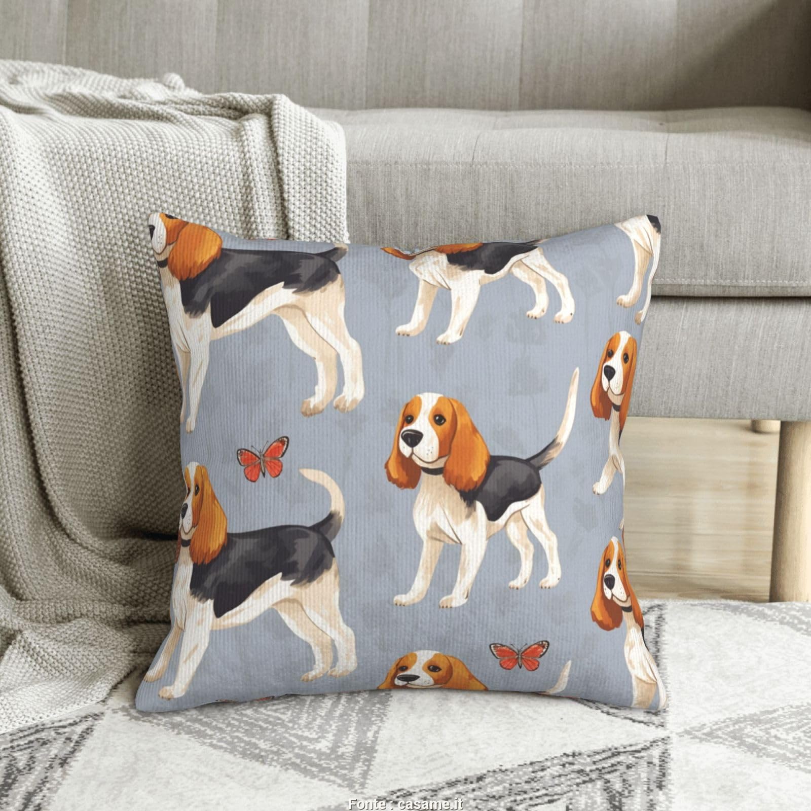 Housse de coussin en velours côtelé Beagle 40x40 cm pour déco canapé et lit
