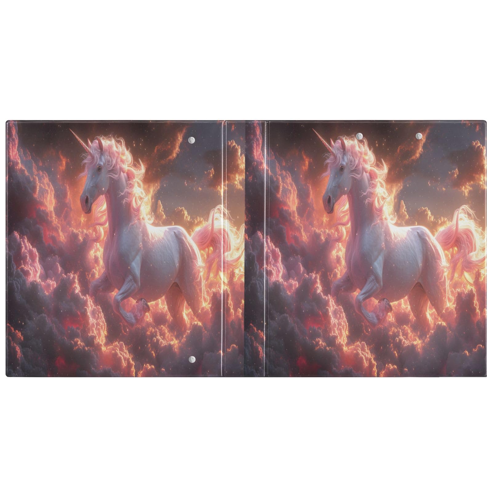 Classeur à 3 anneaux - Licorne sautée - Jardin mystérieux - Clair de lune - 3,8 cm - Anneaux ronds - Peut contenir 200 feuilles intérieures - Porte-bloc transparent pour O