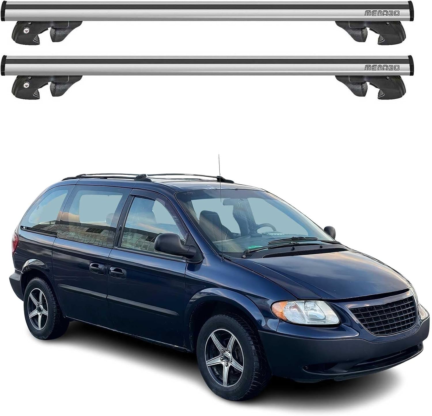 OMAC Roof Rack Cross Bars for Dodge Caravan 1996-2005 Lockable 198Lbs Aluminium Silver 2Pcs fits Cargo Carriers Kayak Canoe Bike Snowboard